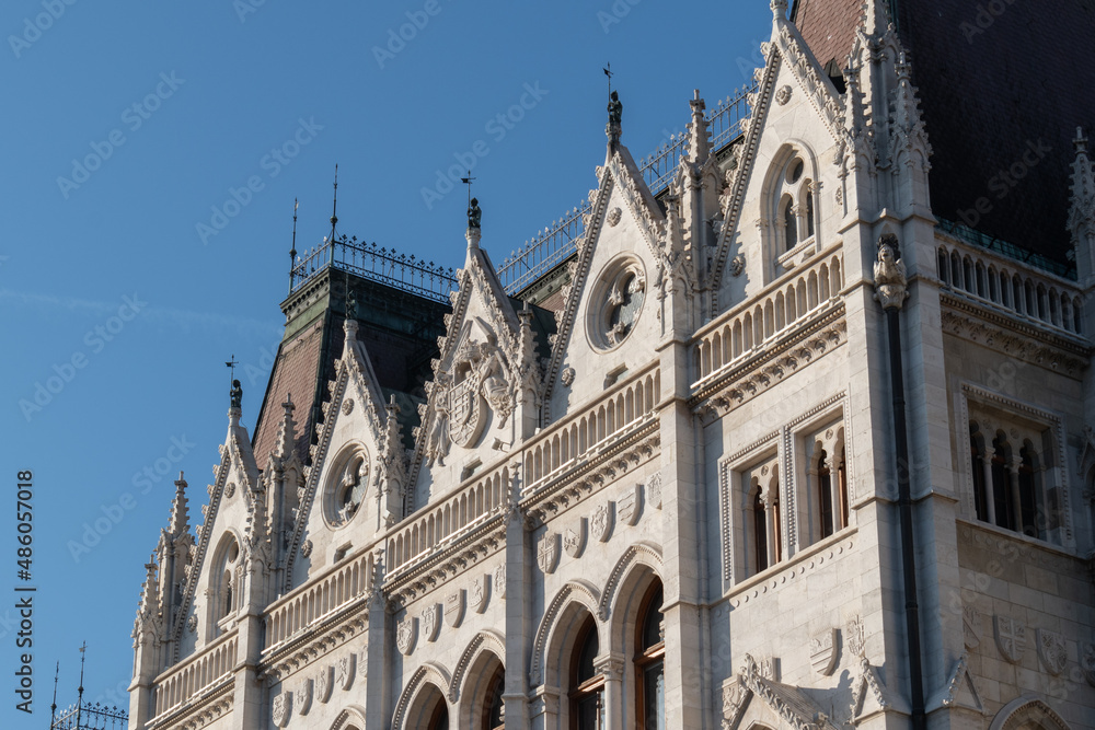 Detail of gothic architecture from parliament building in Budapest, Hungary