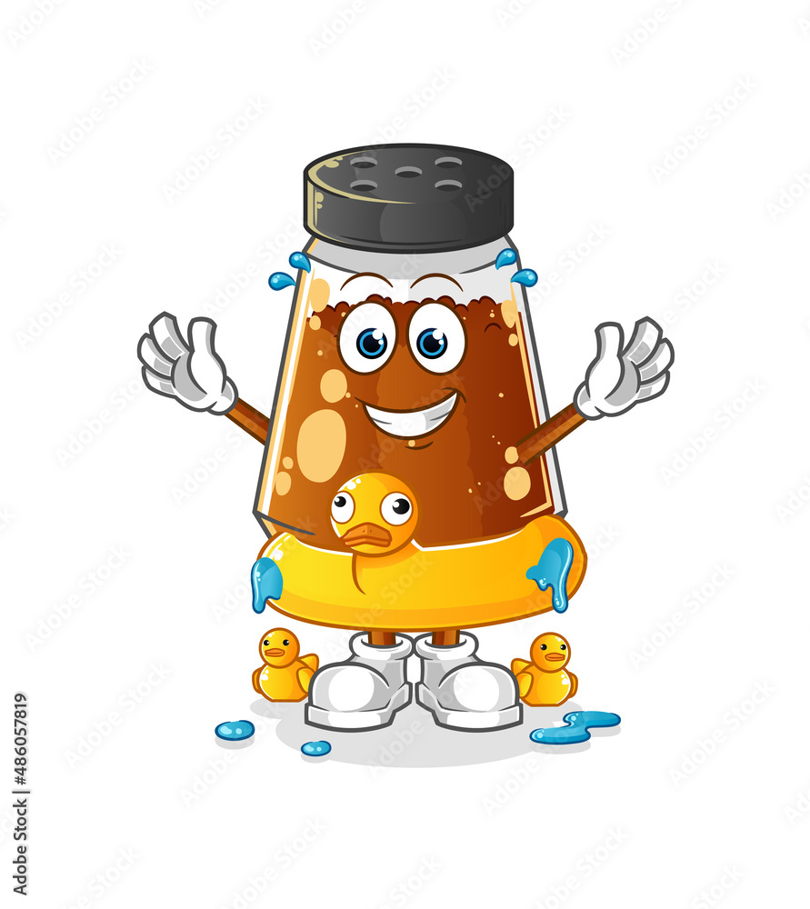 pepper powder with duck buoy cartoon. cartoon mascot vector