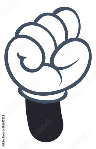 Comic fist in white glove. Raised cartoon hand