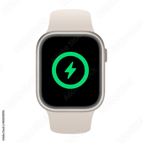 Smart watch energy screen. Wristwatch full charge symbol.
