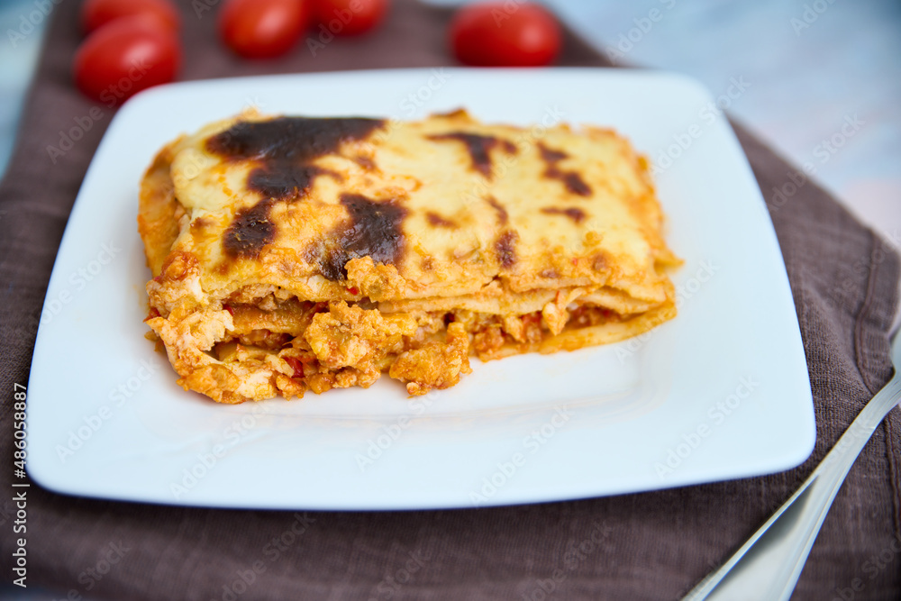 Tuna and tomato lasagna dish