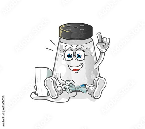 salt shaker playing video games. cartoon character