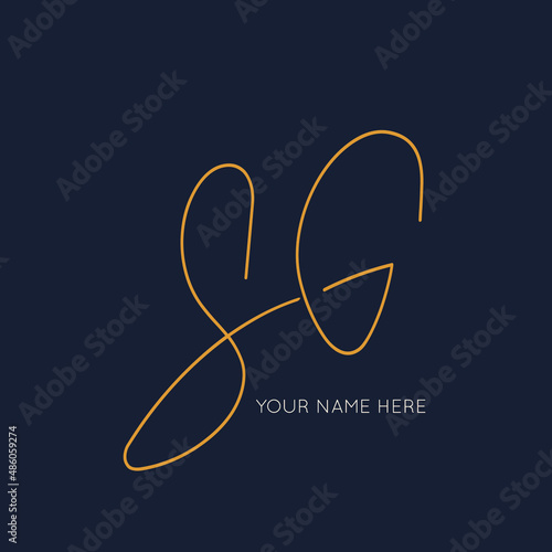 SG monogram logo.Calligraphic signature icon.Letter s and letter g.Lettering sign isolated on dark fund.Wedding, fashion, beauty alphabet initials.Elegant, handwritten style.  © elaT