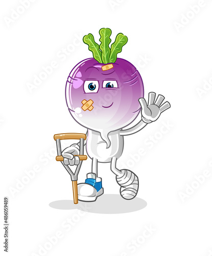 turnip head cartoon sick with limping stick. cartoon vector