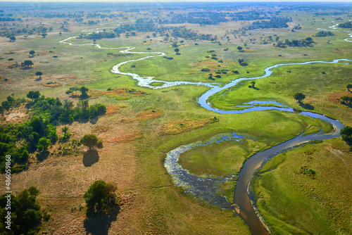 Aerial view of Okavango delta landscape. Botswana, Africa.