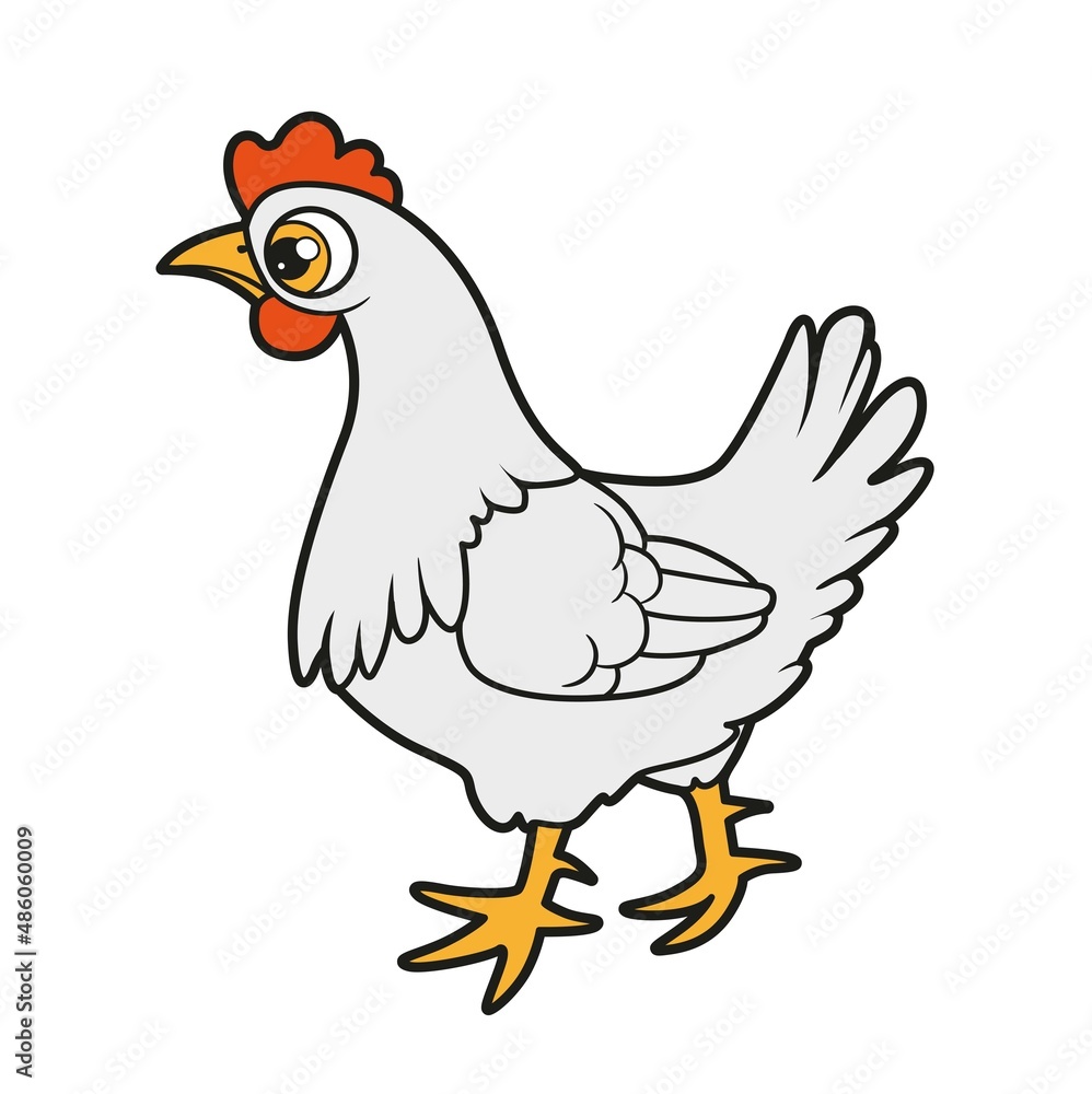 Cartoon hen going forward color variation for coloring book on white background