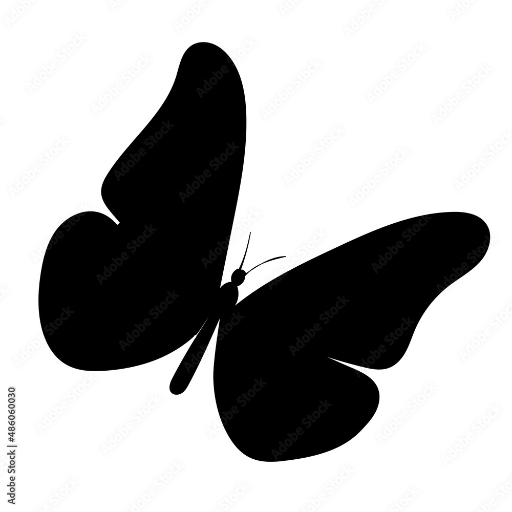 flying butterfly black silhouette ,on white background