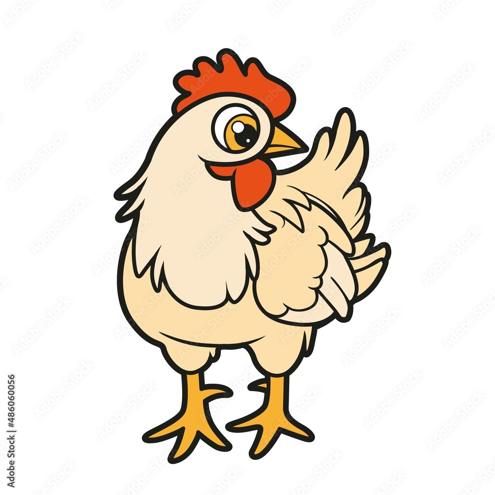 Cute cartoon hen color variation for coloring page on white background