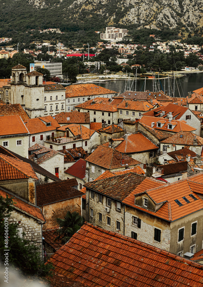 Old town of Kotor country. Historical part of the european city. Panorama of the city. Explore Montenegro