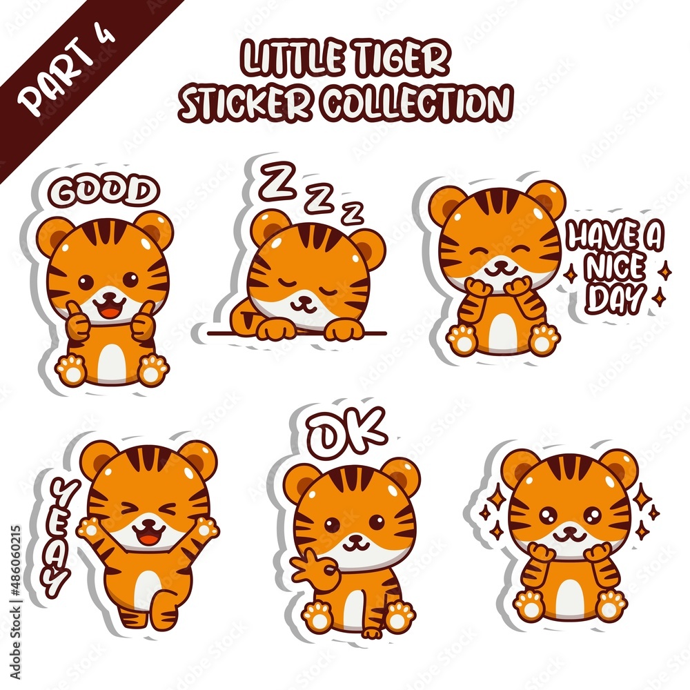 Set of cute little tiger sticker collection good sleep have a nice day yeay OK emoticon Set of cute little tiger sticker collection good sleep have a nice day yeay OK emoticon