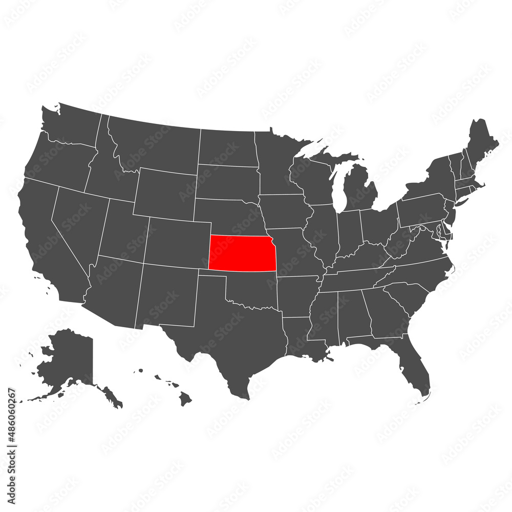 Kansas vector map. High detailed illustration. Country of the United States of America. Flat style. Vector