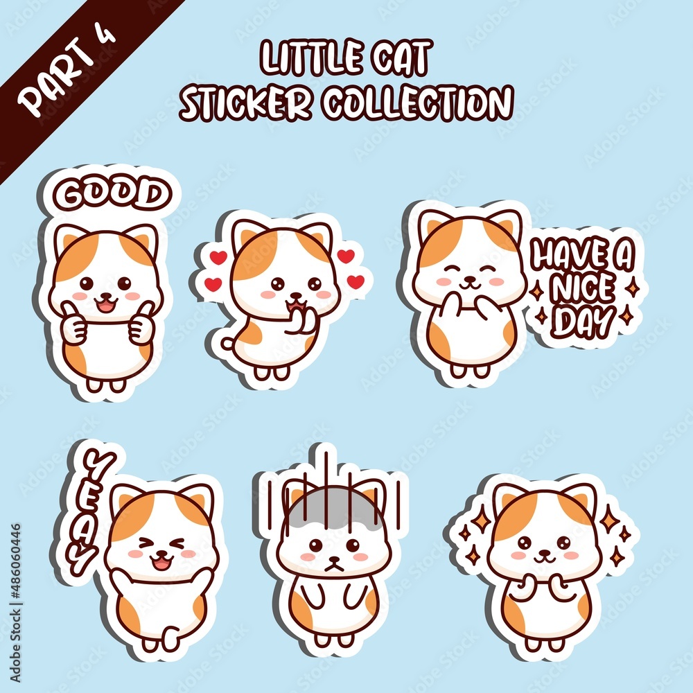 Set of little cat sticker collection good love have a nice day yeay emoticon cute design Set of little cat sticker collection good love have a nice day yeay emoticon cute design