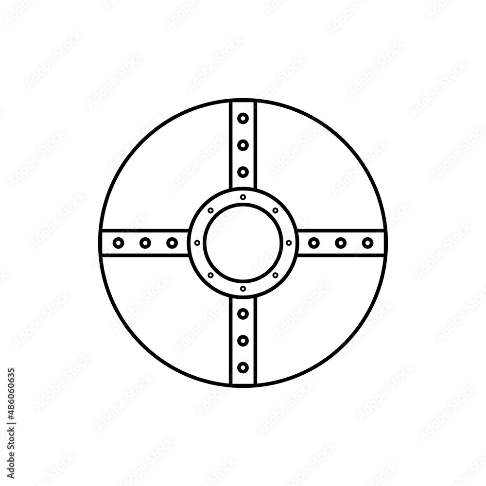 Round Shield Black and White Icon in Outline Style on a White Background Suitable for Logo, Military, Security Icon. Isolated Round Shield Black and White Icon in Outline Style on a White Background Suitable for Logo, Military, Security Icon. Isolated
