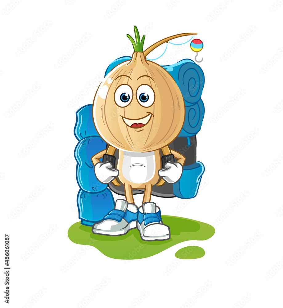 garlic head cartoon go camping mascot. cartoon vector garlic head cartoon go camping mascot. cartoon vector