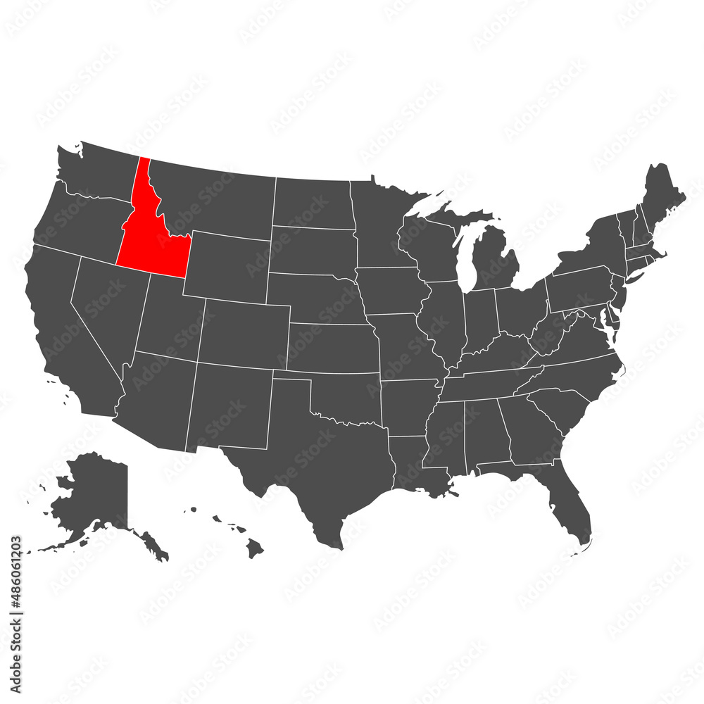 Idaho vector map. High detailed illustration. Country of the United States of America. Flat style. Vector