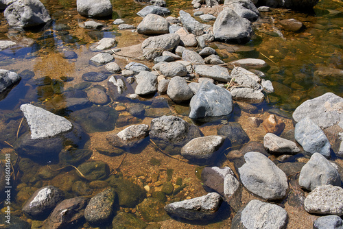 Transparent natural water flowing through pebbles in a creek in Cordoba, Argentina. Horizontal. wallpaper