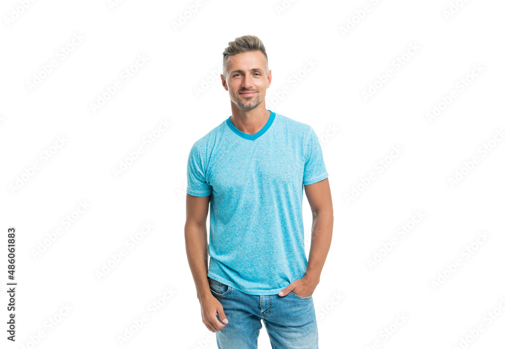 positive handsome mature guy with graying hair isolated on white background, mens beauty positive handsome mature guy with graying hair isolated on white background, mens beauty
