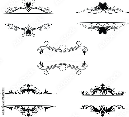 Heart dividing line calligraphic  vector design set