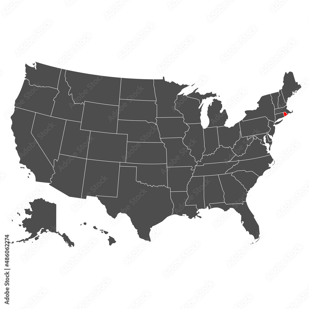 Rhode Island vector map. High detailed illustration. Country of the United States of America. Flat style. Vector