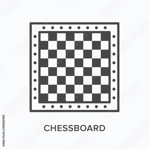 Chessboard flat line icon. Vector outline illustration of checkerboard. Black thin linear pictogram for board games