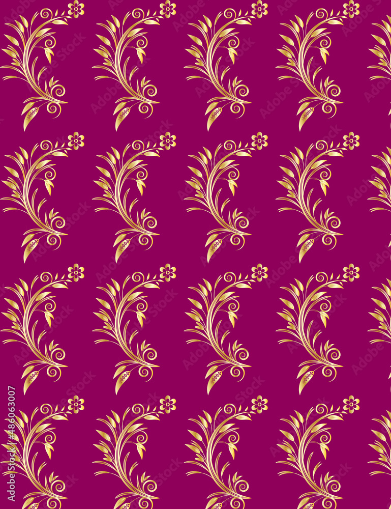 Pattern vector of decorative golden flowers on solid pink color