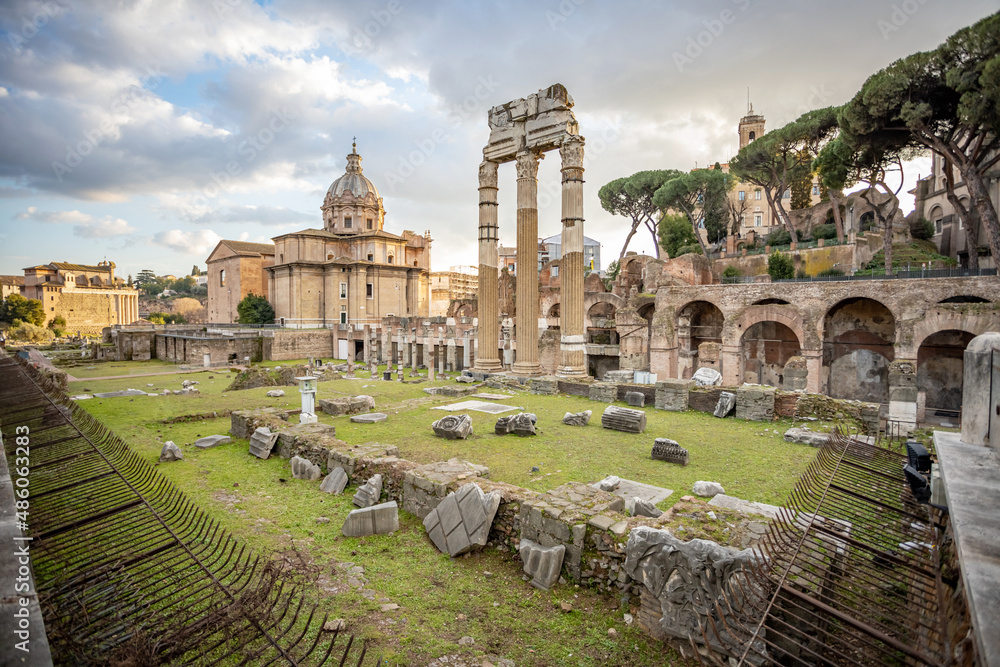 ancient places in Rome. columns and the beginnings of the first city