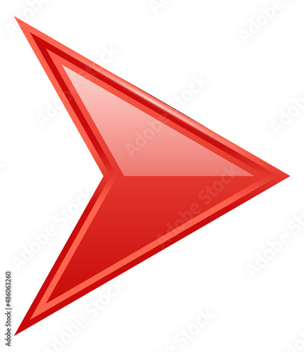 Pointy red arrow. Triangular glossy shape element