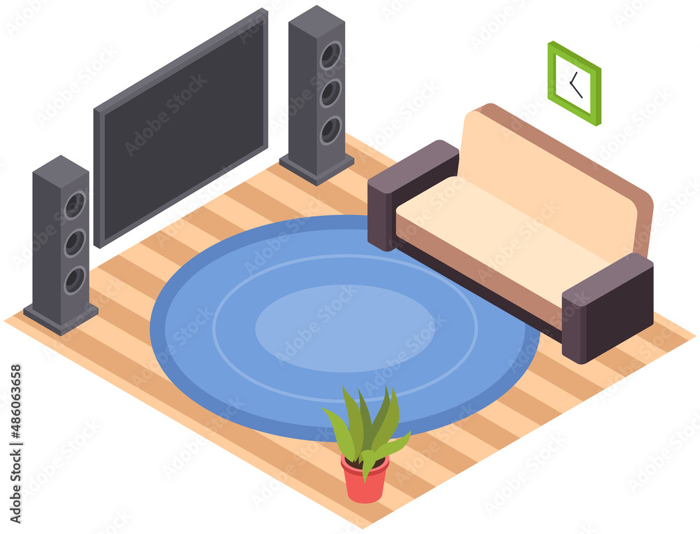 Living room design layout. Interior and arrangement of furniture in apartment. Cosy furnished apartment, room elements of furniture for design at home. Living room decoration with interior elements Living room design layout. Interior and arrangement of furniture in apartment. Cosy furnished apartment, room elements of furniture for design at home. Living room decoration with interior elements