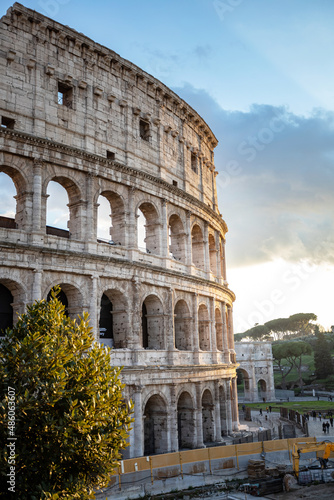 Colosseum during sunset in Rome, Italy. travel in Europe. the most prominent places
