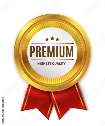 Premium product medal. Golden label. Highest quality sign