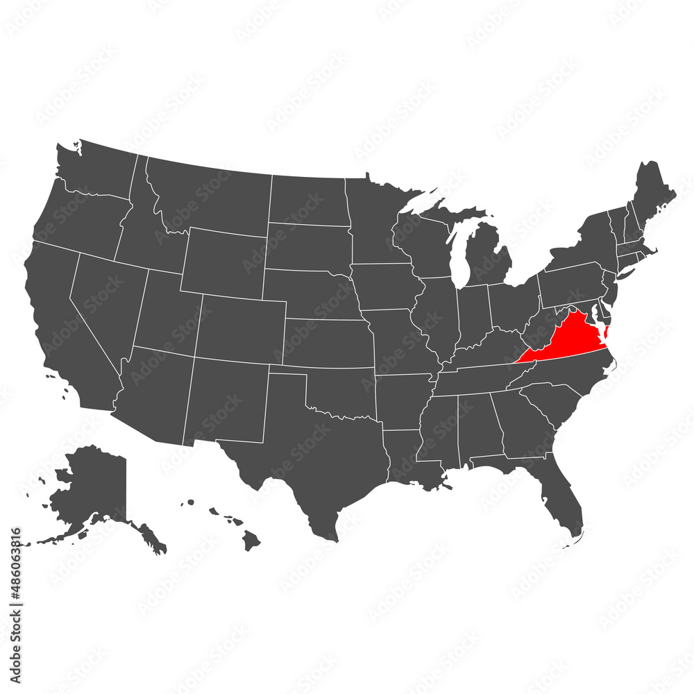 Virginia vector map. High detailed illustration. Country of the United States of America. Flat style. Vector