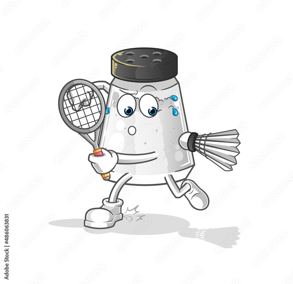 Obraz premium salt shaker playing badminton illustration. character vector