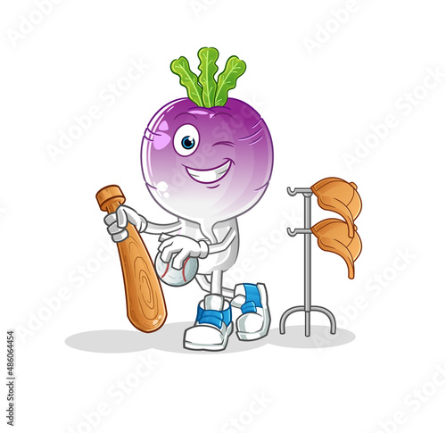 turnip head cartoon playing baseball mascot. cartoon vector © dataimasu