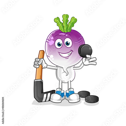 turnip head cartoon playing hockey vector. cartoon character