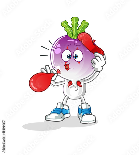 turnip head cartoon pantomime blowing balloon. cartoon vector
