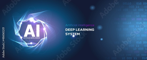 artificial Intelligence landing page. Website template for ai machine deep learning technology concept.