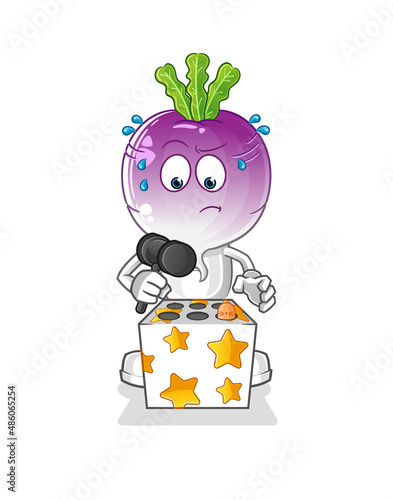 turnip head cartoon play whack a mole mascot. cartoon vector