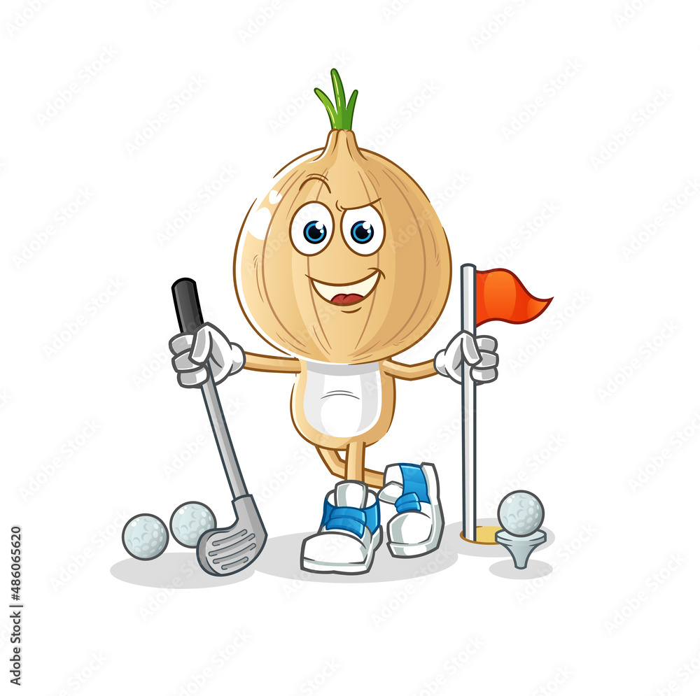 garlic head cartoon playing golf vector. cartoon character garlic head cartoon playing golf vector. cartoon character