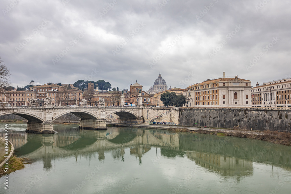 wide panoramic landscape of the Vatican. river and city