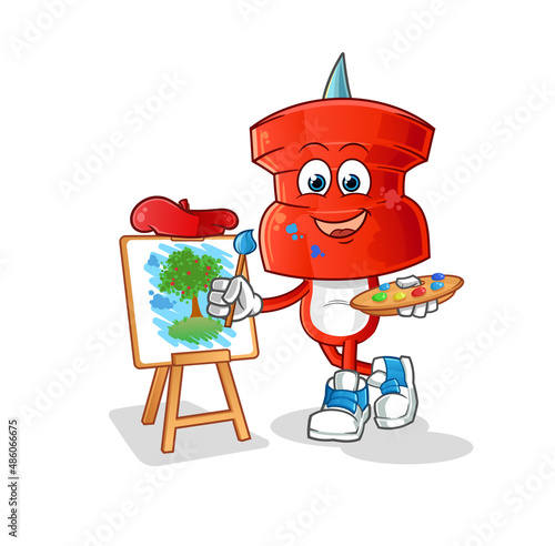 push pin head cartoon artist mascot. cartoon vector