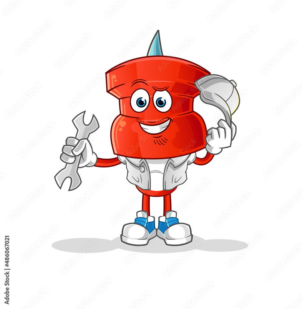 Obraz premium push pin head cartoon mechanic cartoon. cartoon mascot vector