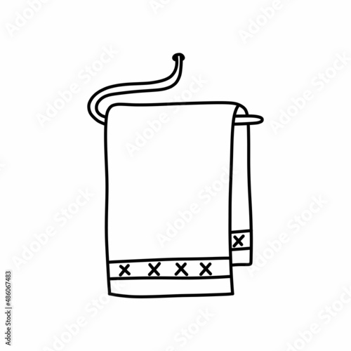 Hand drawn vector illustration of bath towel icon in doodle style. Cute illustration of bath textile icon on white background.