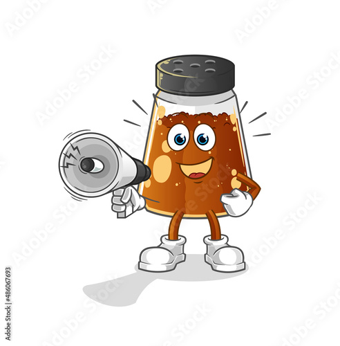 pepper powder holding hand loudspeakers vector. cartoon character
