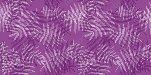 Spring Seamless Pattern. Floral elements in doodle style. Purple background. Watercolor tropical leaves. Wedding Patterns with leaf