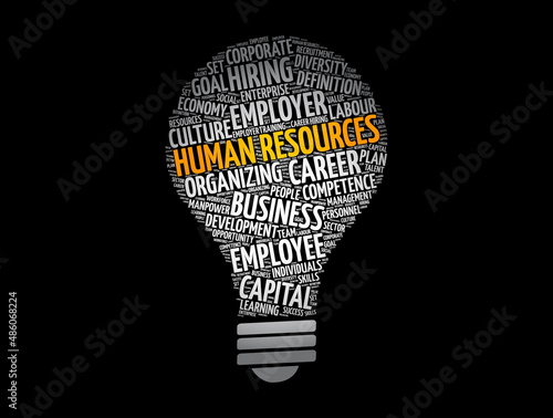 Human Resources light bulb word cloud collage, business concept background