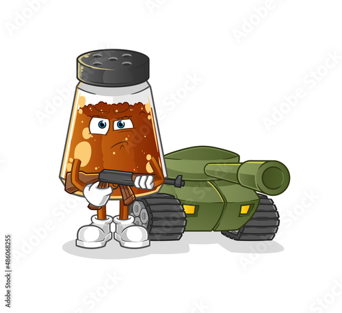 pepper powder soldier with tank character. cartoon mascot vector