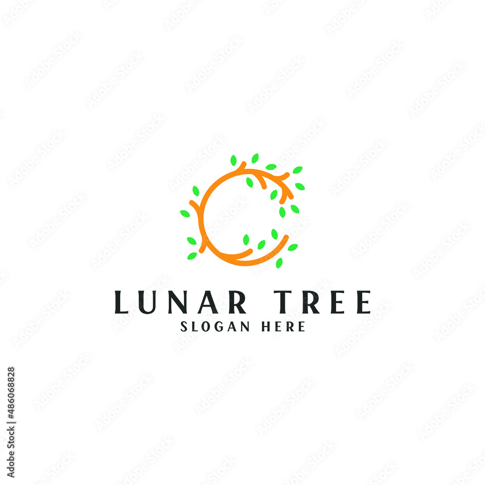 creative lunar tree logo vector design concept template. letter C logo vector design illustration for therapy, medical, clinic and mentoring business creative lunar tree logo vector design concept template. letter C logo vector design illustration for therapy, medical, clinic and mentoring business