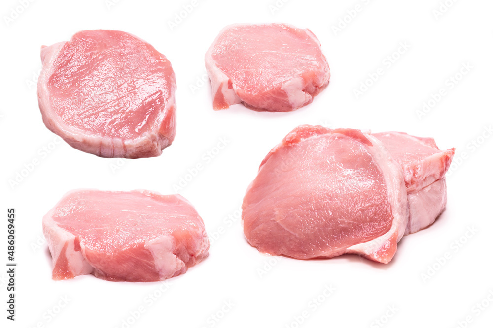 Raw pork pieces isolated on a white background. Raw pork pieces isolated on a white background.