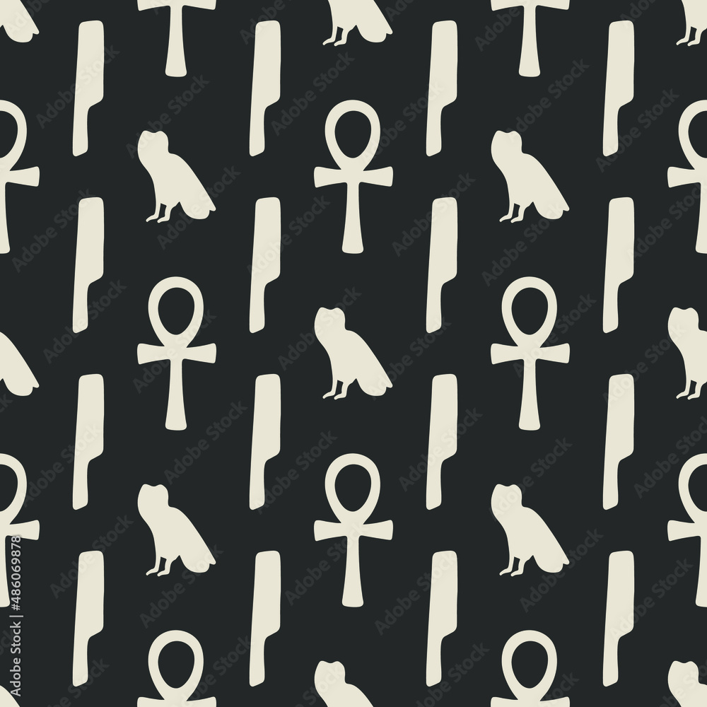 Obraz premium Ancient Egypt seamless pattern. Classic elements of Egypt. Symbol of the ancient Egyptians. Vector seamless pattern on the Ancient Egypt theme. seamless pattern of symbols and signs of Egypt icons