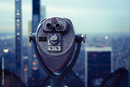 New York binoculars and city in the background